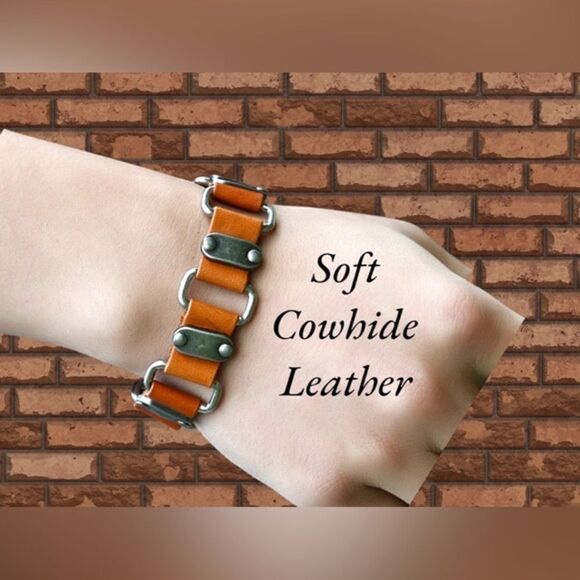 Men’s Leather Buckle Bracelet l Black / Brown l 9 1/2” l New - Picture 4 of 7